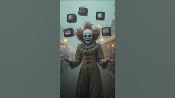 "Glitched Delight: Juggling Clown Meets Melting Horror Sun"