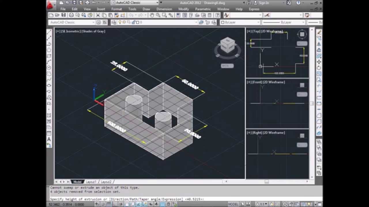 Autocad Tutorial How To Convert 2D Into 3D - Youtube