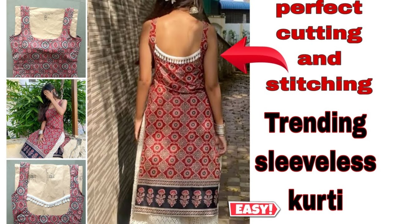 Trending sleeveless long kurti cutting and stitching/Deep neck kurti/viral long kurti /easy sewing 