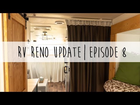 Rv Reno Update Episode 8 Curtains Barn Door Backsplash Trim And Modern Wallpaper You Rv Curtains Barn Door, Rv Sliding Bedroom Door