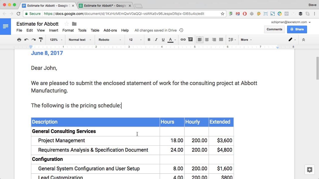 Google Docs: Create Proposals With Embedded Google Sheets Pricing Tables Throughout Proposal Template Google Docs