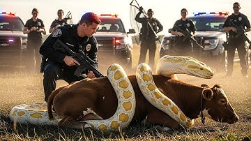 Brave Heroes Save Hyperactive Mother Cow from Giant Python’s Terrifying Attack!