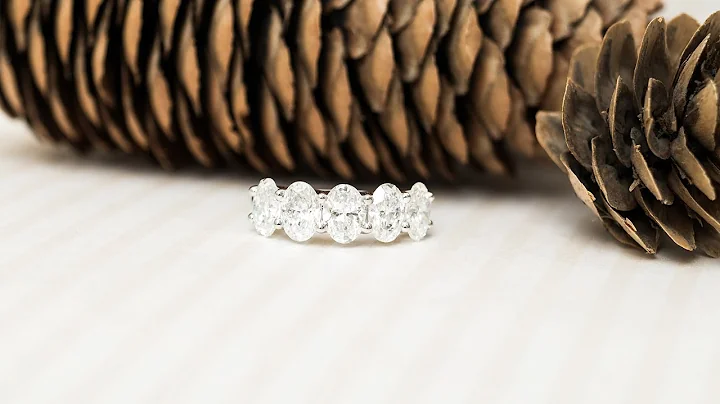 3.5ct Oval Lab Diamond Five Stone Wedding Band in 18k White Gold | Ada Diamonds