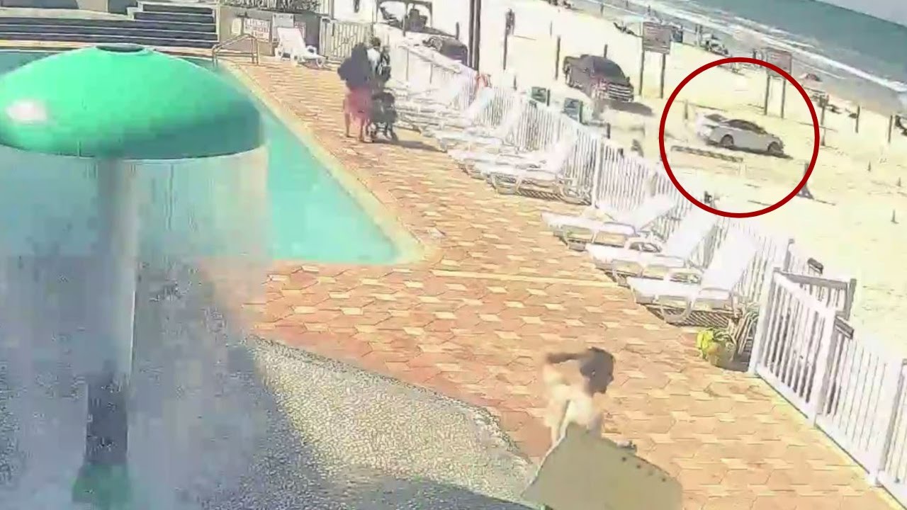 WILD Daytona Beach crash See moment vehicle drives across beach and