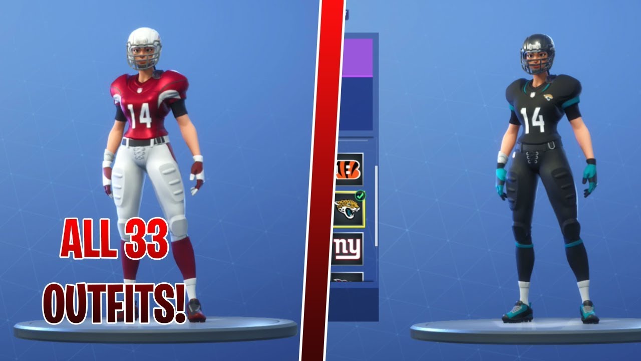 New Nfl Skin Showcased With All 33 Teams Outfits Fortnite Nfl - cincinnati bengals uniform roblox