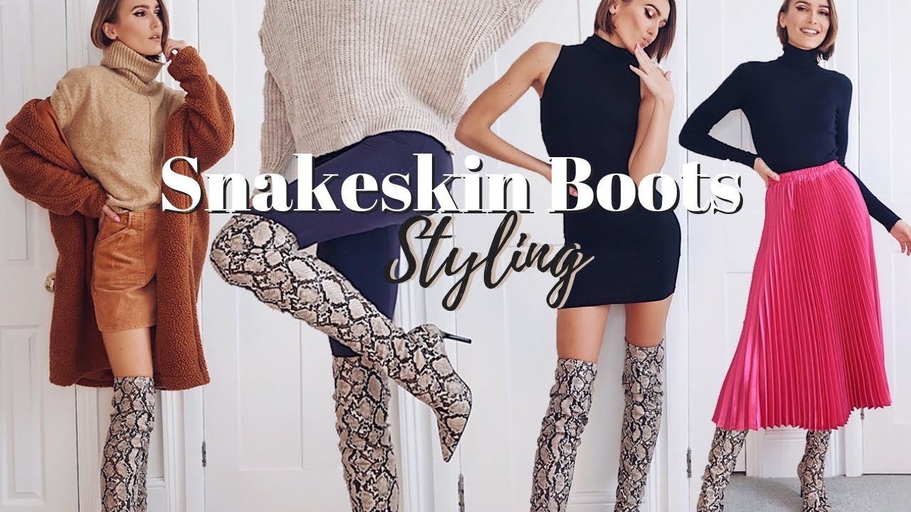 Three ways to wear knee high snakeskin boots