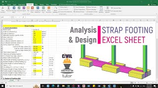 Design of Strap Beam Footing for 3 Columns (Two Eccentric &amp; Central Concentric Footing) Excel Sheet