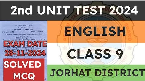 Class 9 2nd unit test English question paper 2024 | Jorhat District | seba | solved mcq
