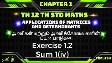 TN 12 th Maths  Chapter 1|| Exercise 1.2 sum 1(iv)  || Applications of matrices and determinants
