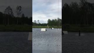 Hitting a kicker on a wakeboard for a first time