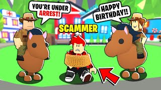 It was this Scammer's BIRTHDAY.. SO WE ARRESTED HIM! (Roblox Adopt Me)