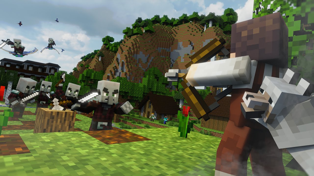 Fighting Off The Pillager RAID! - (Minecraft Animation)