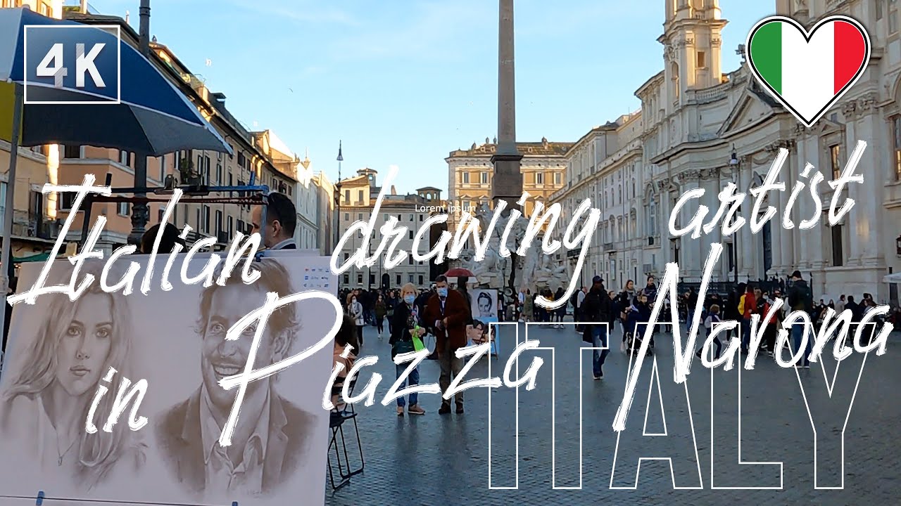 🇮🇹 ITALIAN PORTRAIT artist DRAWING a boy in Piazza Navona square (ROME)  - ITALY 2022 UNEDITED FULL