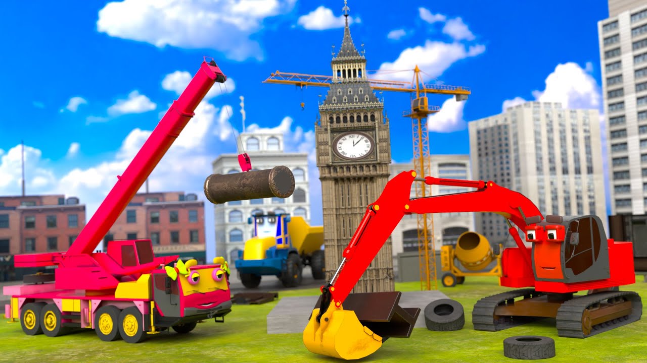 Excavator and Crane Build a Giant Clock Tower! 🕰️🚧  CONSTRUCTION VEHICLES