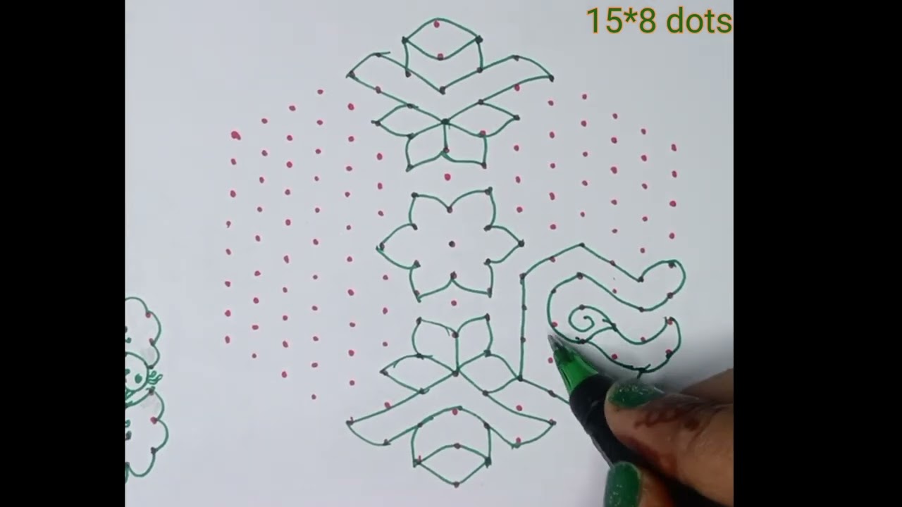 15*8 middle  dots easy rangoli7 #rangoli #muggulu #kolam #indianrangole #dialyrangoli 
