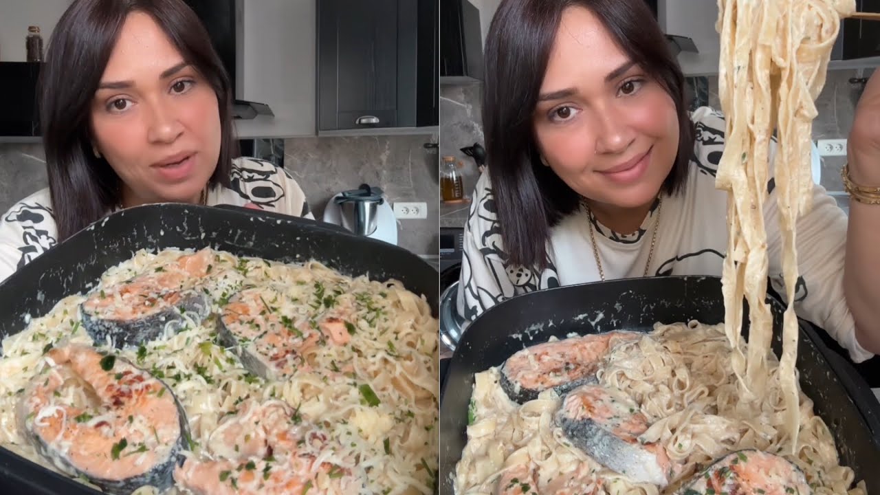 ألذ (تاغلياتيل ، معكرونة )  بالصلصة البيضاء والسلمون recette tagliatelles, sauce blanche ou saumon ￼