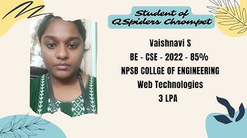 Successfully placed as a Front-end Developer Student Review & Experience at QSpiders Chrompet