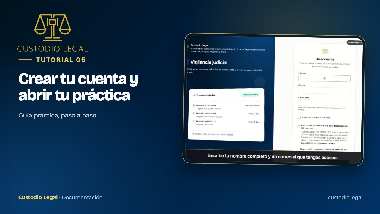 Miniatura do tutorial: Crear tu cuenta y abrir tu práctica