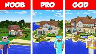 Minecraft Noob Vs Pro Vs God: Beach House Build Challenge In Minecraft / Animation