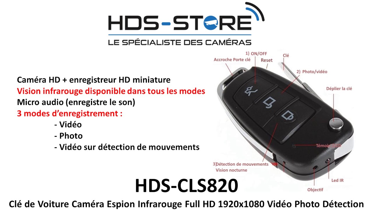 Clé de Voiture Caméra Espion HD 1080p Capteur Mouvement Vision IR