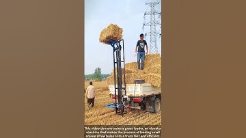 The process of using a machine to load straw bales onto a truck