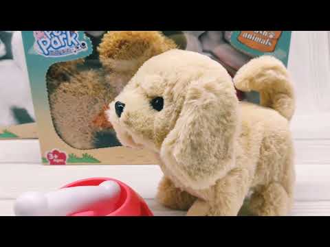 Інтерактивна коричнева іграшкова собачка ходить і гавкає в наборі з мискою і кісточкою, видео 1