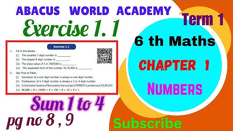 6th std Maths Term 1 Chapter 1 Numbers Exercise 1.1 Sum 1 to 4 pgno 8,9