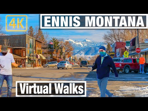 Walking in Ennis, Montana - Winter Treadmill Walking Tour and Travel Guide - Montana 4k Virtual Walk