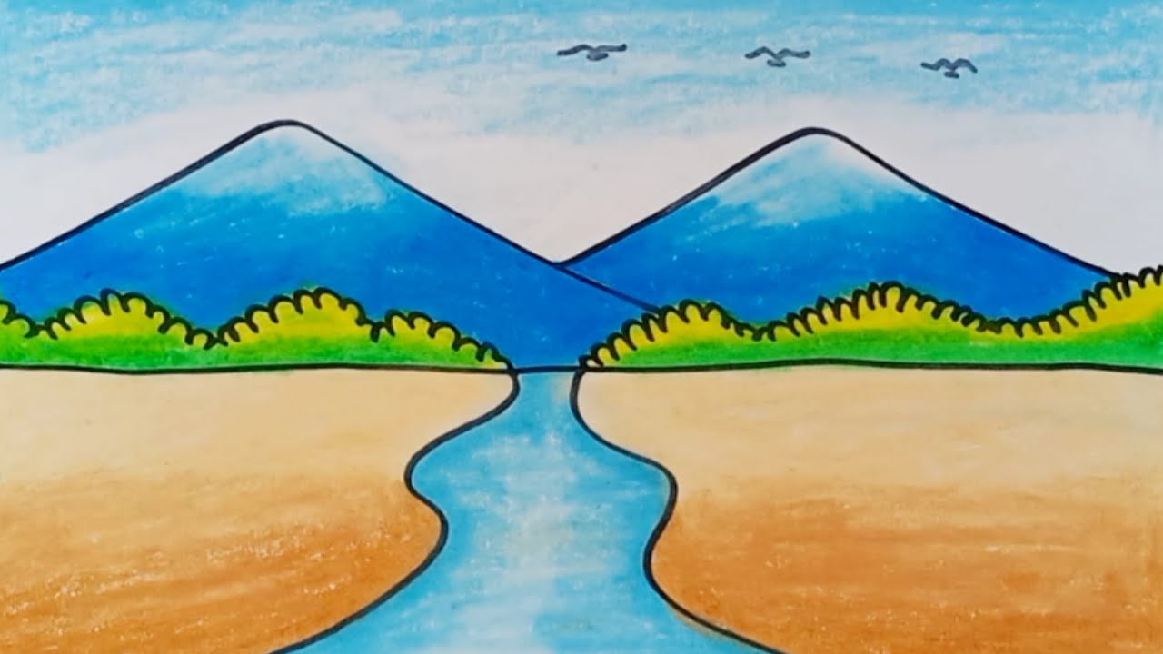 How to Draw Scenery Mountain and River Step by Step |Drawing Scenery Very Easy