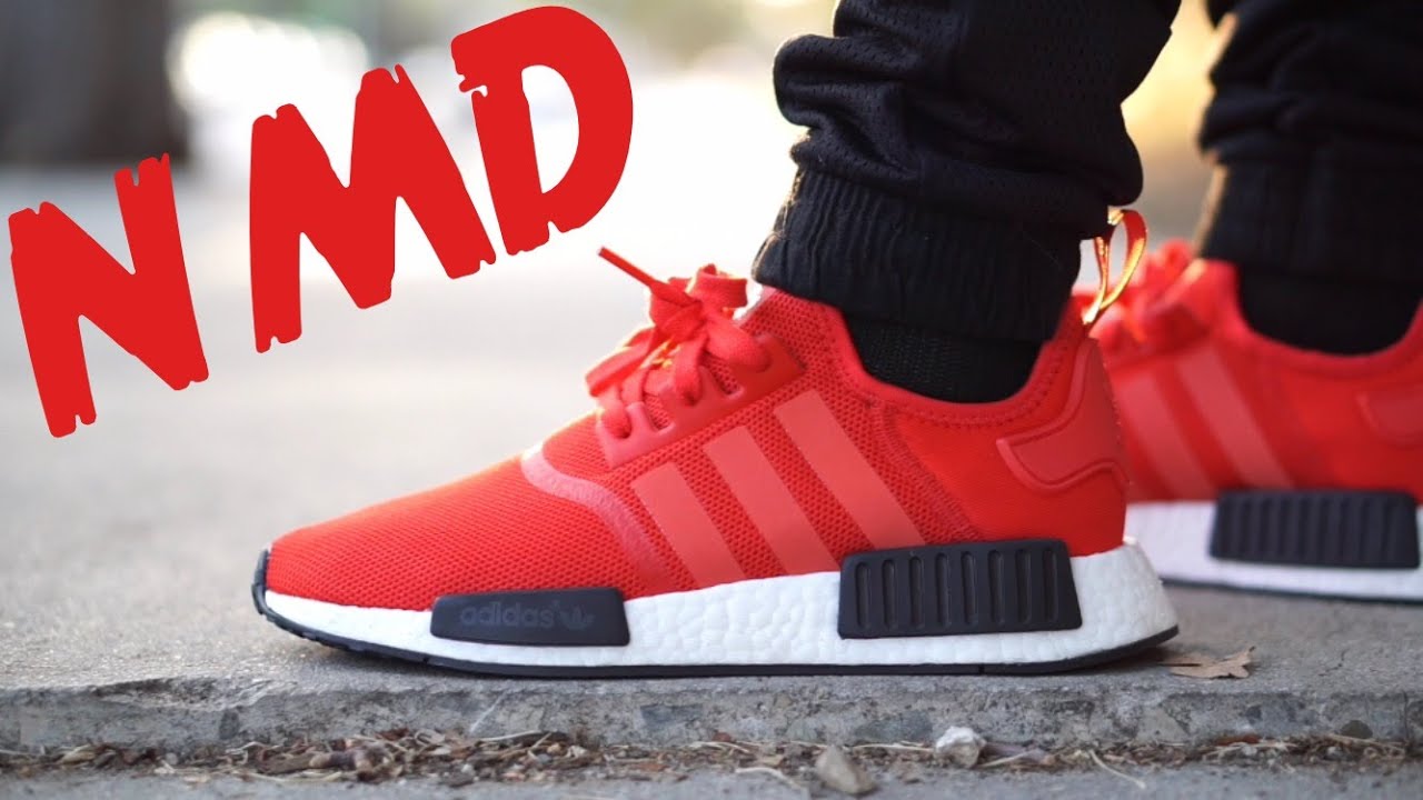 Adidas NMD R1 RED on feet - YouTube