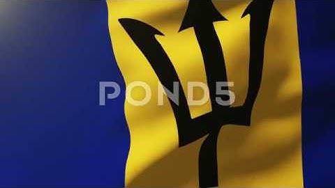 Barbados Flag Waving In The Wind. Looping Sun Rises Style. Animation Loop