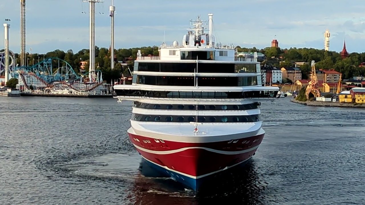 Ship Birka Gotland, Viking Glory docks at the terminal, Stadsgården, Stockholm. Subtitles