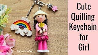 Cute Quilling Keychain for Girl/ Paper Quilled Doll/ Quilling Rainbow