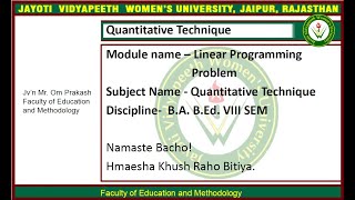 JAYOTI VIDYAPEETH Quantitative Technique Lec-04 By OP SIR