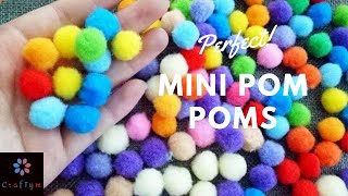 how to make perfect mini pom poms and heart shaped pom pom?|cute mini pompoms|heart shaped | CrafTym