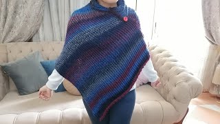 طريقة عمل شال بالنول بغرزة الفولكانو  How to Loom Knit the Volcano Poncho Cape