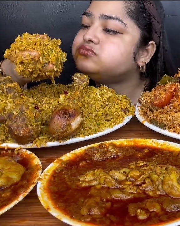 SPICY MUTTON FAT CURRY WITH CHICKEN DRUMSTICK BIRYANI AND PANEER VEGETABLE BIRYANI | ASMR MUKBANG