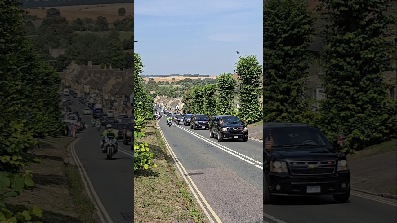 Vice President JD Vance's motorcade rumbles through the Cotswolds under police escort.
