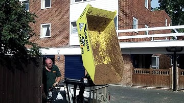 TJ Hire : Cormidi skip loader in action down a narrow access path