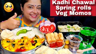 EATING KADHI CHAWAL, SPRING ROLLS, MOMOS, CHOCOLATE MOUSSE | Indian Veg Mukbang