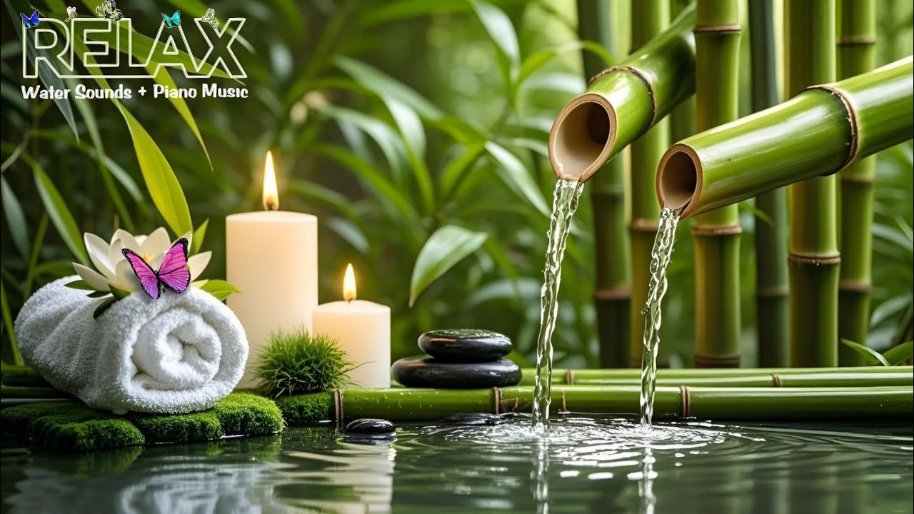 Relaxation Music: Bamboo Water Fountain + Healing Piano 🌿 Sleep Music, Meditation and Nature Sounds
