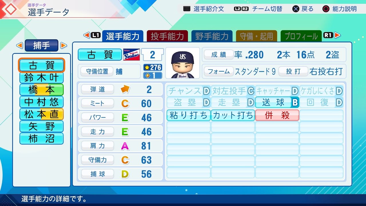 NBA2K20 ぷよテト パワプロ パワプロ2026選手名鑑/NPB26Stats】ヤクルト 2 古賀優大選手 Swallows