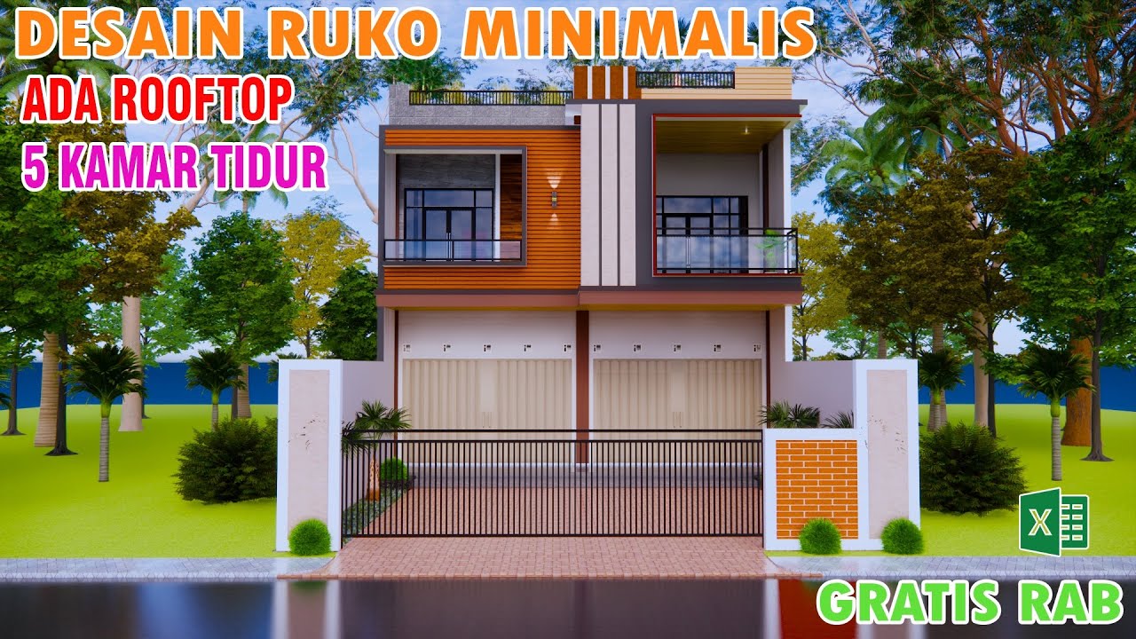 DESAIN RUKO MINIMALIS MODERN 2 LANTAI || ADA ROOFTOP || 5 KAMAR TIDUR ...