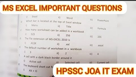 HPSSC JOA IT exam Ms Excel important questions