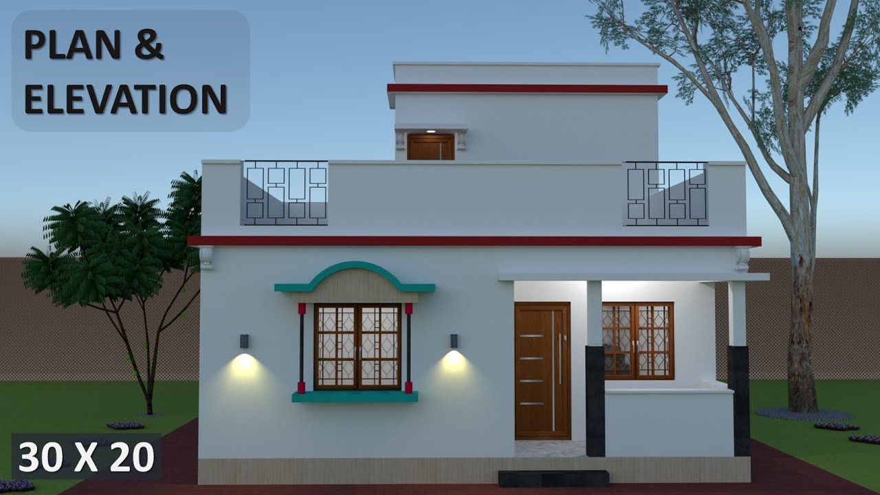 30 x 20 feet house plan with 3d elevation | 30 x 20 ghar ka naksha | 1 bedroom house design | Plan 6
