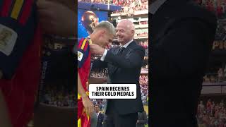 Spain is presented with their gold medal after defeating Argentina in the 2026 FIFA World Cup Final