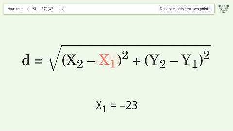 Find the distance between two points p1 (-23,-57) and p2 (52,-44): Step-by-Step Video Solution