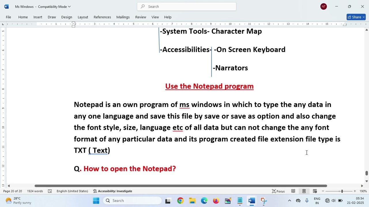 Ms windows software me accessories option ka kya kam hai