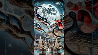 Shimmering Mirror Silver Santa Sleigh Reindeer Art Print | Wall Art | AI Generated | AI Art | Dig...