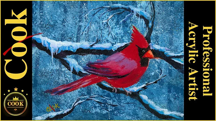 Red Cardinal on a Snowy Branch with Acrylics | a P...